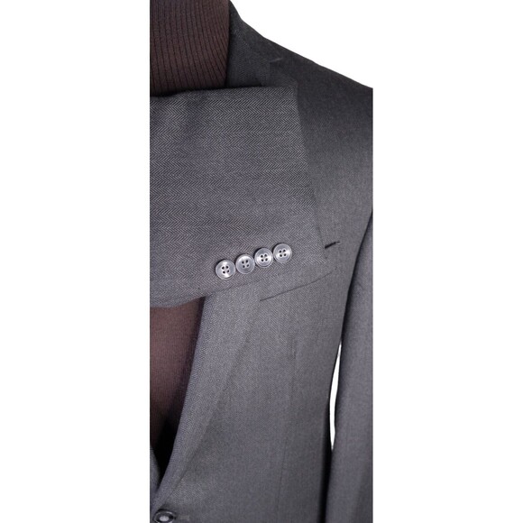 Calvin Klein Sport Coat Mens 40L Gray Herringbone Poly Blend 2 Button Dual-Vent - Picture 6 of 13